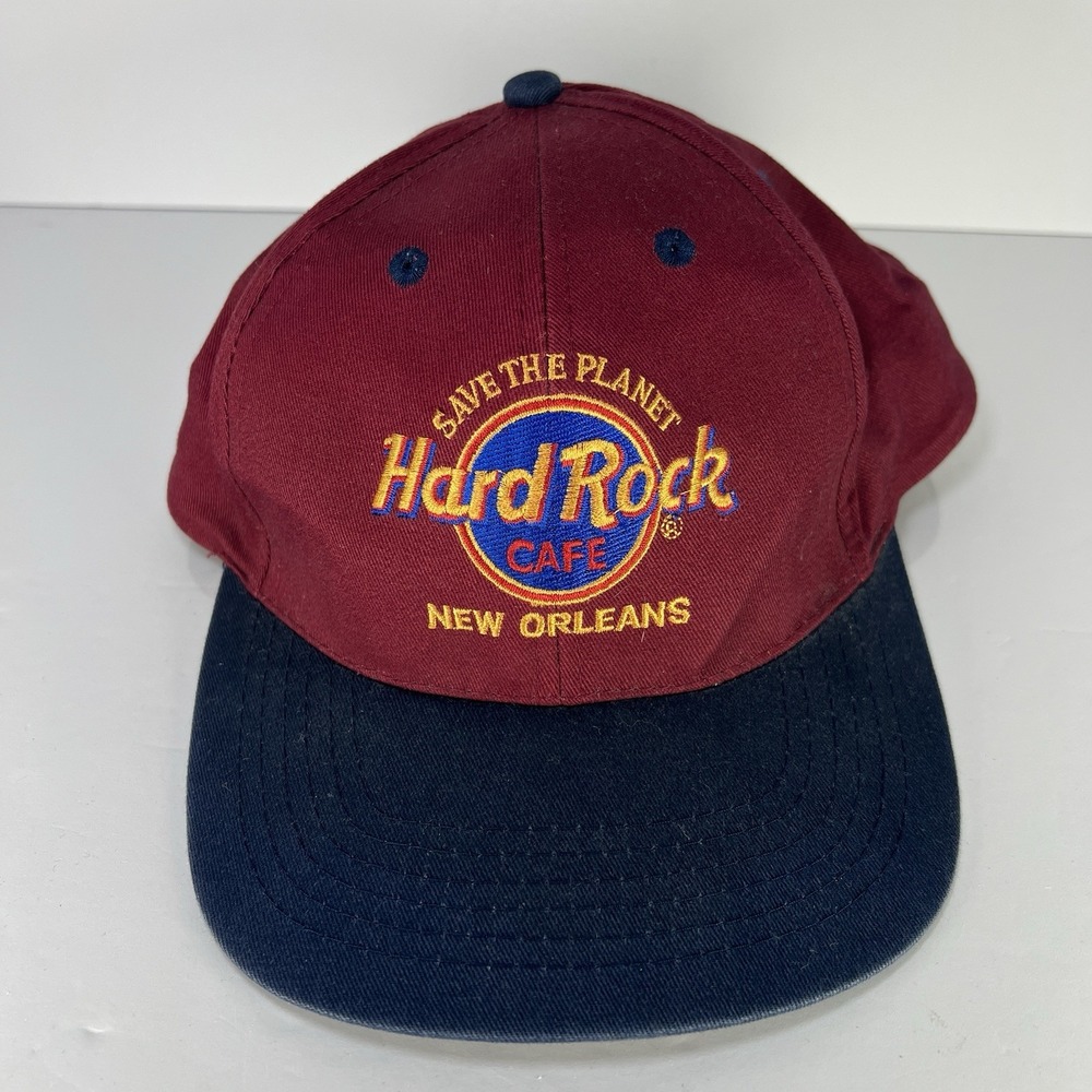Vintage Hard Rock Cafe New Orleans LA Hat SnapBack Unisex Maroon Blue Bill EUC